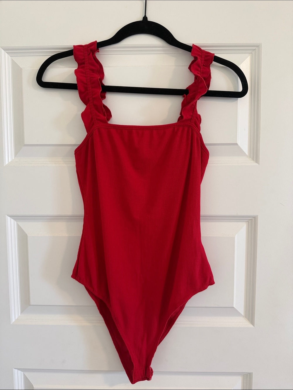Red Ruffled Strap Bodysuit